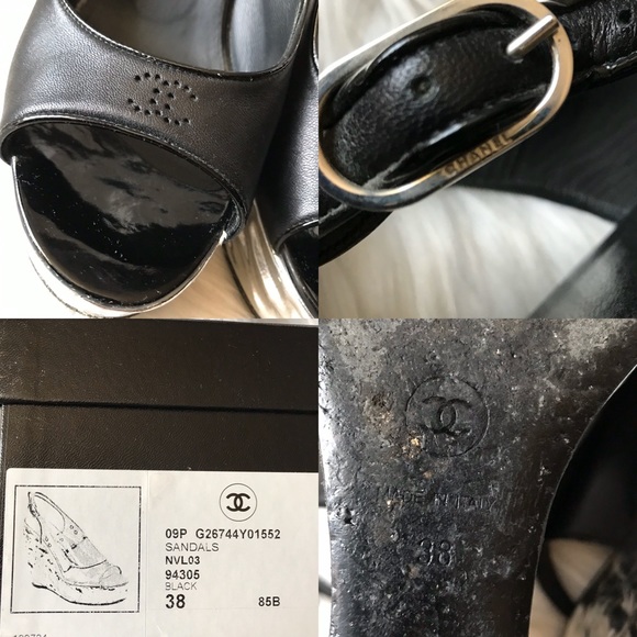 Chanel Leather & Metallic Platform Wedges Sandals - Picture 8 of 8